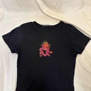 Brandy Melville Black Crop Top with Pink Dragon